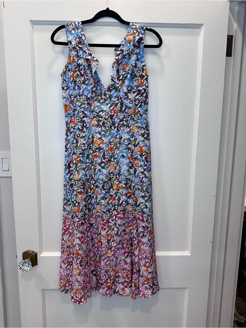 SALONI Multicolor Floral V-Neck Sleeveless Midi Dress